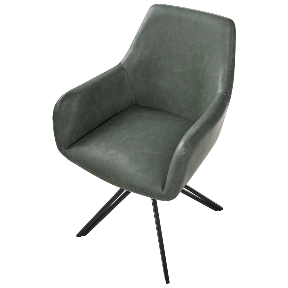 Set di 2 sedie da pranzo girevoli in ecopelle verde scuro con schienale alto in stile scandinavo