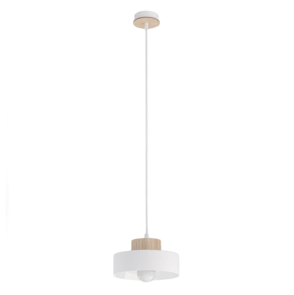 Lampada sospesa KIVI japandi bianca legno 1xE27 Emibig