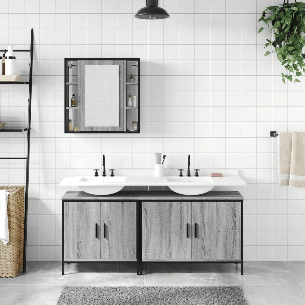 Set Mobili da Bagno 3 pz Grigio Sonoma in Legno Multistrato