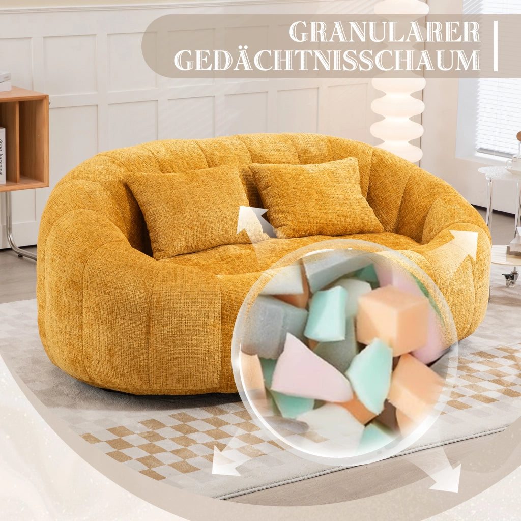 OKWISH Poltrona Pouf Singola con Schienale Alto e Braccioli, Schiuma ad Alta Densità, Ciniglia Gialla 150 x 95 x 63 cm