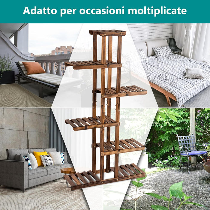 Porta Piante da Interno ed Esterno, Scaffale per Piante in Legno a 6 Livelli, Porta Fiori e Vasi da Balcone, Giardino e Salotto