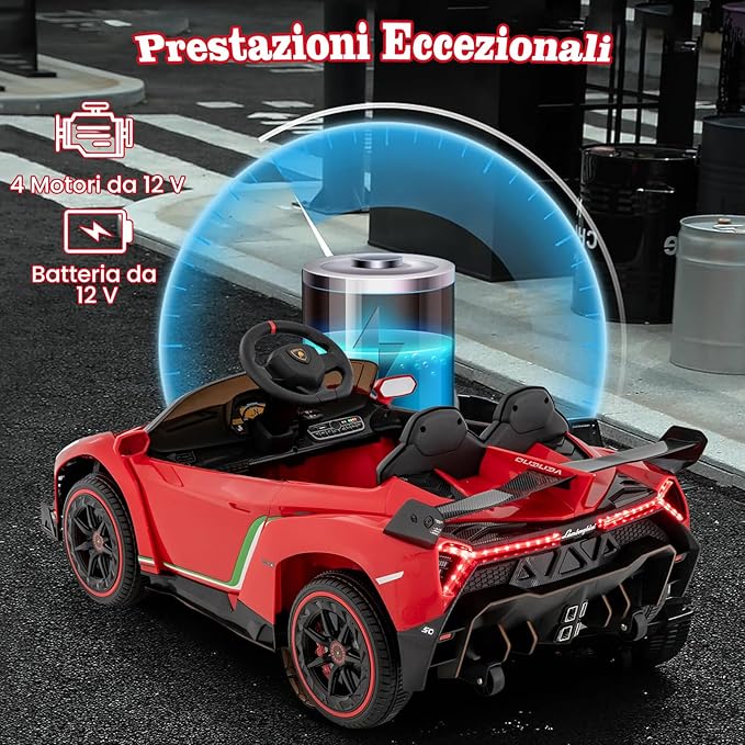 Lamborghini Macchina Elettrica per Bambini, Auto Elettrica Cavalcabile con Telecomando Luci LED, 3 Velocità, 3-6 km/h, per Bambini 3-8 Anni (Rosso)