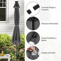 Ombrellone Esterno 300 cm, con 24 Luci LED, Ombrellone da Giardino con Inclinazione Regolabile, con Manovella 8 Stecche, Top Ventilato, per Giardino Piscina Patio (Grigio)