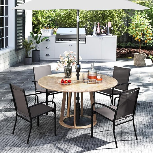 Set di 2/4 Sedie da Pranzo per Esterni, Sedia da Giardino Impilabili con Tessuto Traspirante, Braccioli, Schienale Alto e Telaio in Metallo, Portata 150 kg (Grigio,4)