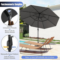 Ombrellone da Patio 313 cm con 32 Luci LED, Tetto Ventilato a 3 Piani, Inclinazioni Regolabili, Manovella, 8 Stecche, Ombrellone da Giardino, Piscina, Spiaggia
