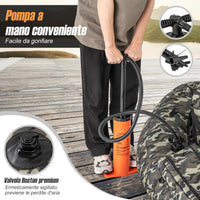 Gommone Gonfiabile da Pesca, Barca da Pesca Portatile con 2 Pinne, Pagaia in Alluminio, Pompa, Spallacci Regolabili e Kit di Riparazione, Schienale Regolabile, capacità di Carico 150kg