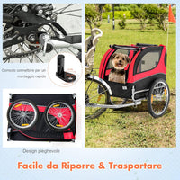 Rimorchio Bici per Animali, Carrello per Bicicletta per Cani di Piccola e Media Taglia con Ruote da 50cm e Tettuccio Apribile, Portata 40 kg, 60,5 x 135 x 95 cm (Rosso)