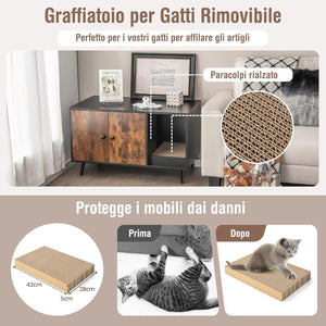 Mobile per Lettiera per Gatti, Casetta per Gatti Moderno con Scomparto a Doppia, Anta, Vano Aperto e Tiragraffi, Mobiletto Multiuso e Moderno da Interno, 90 x 50 x 54 cm