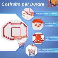 Tabellone Basket a Muro Interno ed Esterno, Canestro da Basket a Parete con Tabellone Anti-Rottura da 91 x 61 cm, Rete Resistente e Cerchio Standard da 45 cm