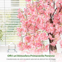 Albero di Ciliegio Artificiale 163 CM, Pianta Finta da Interno con Vaso in PP Riempito con Cemento, Fiori in Tessuto, Decorazione per Ufficio, Casa e Veranda (Rosa)