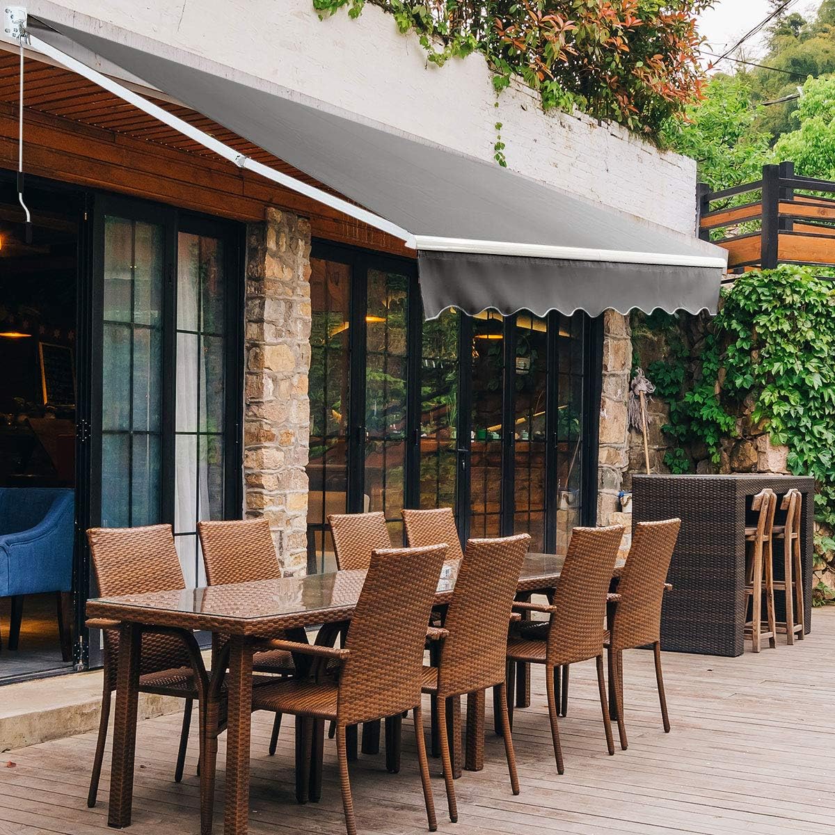 Tenda da Sole per Esterno Avvolgibile, Tenda da Sole a Bracci Estensibili con Telaio in Alluminio e Tettuccio Resistente al Sole e Impermeabile e Manovella (Grigio, 295 x 250 cm)