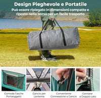 Tenda da Campeggio con Divisorio, Tenda a Doppio Strato con Telo Antipioggia, Telo in PE, Finestre a Rete, Impermeabile e Antivento, con Borsa