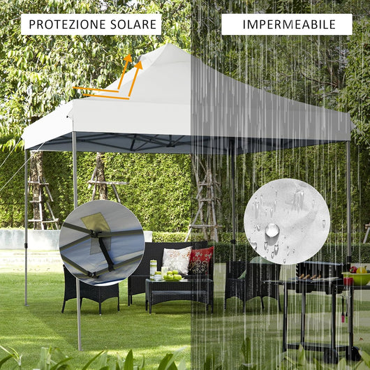 Gazebo Pieghevole da Giardino 3 x 3 m, Gazebo da Esterno con Design Pop Up, Borsa a Ruote, 3 Altezza Regolabile, Ideale per Feste, Giardino e Spiaggia(Bianco)