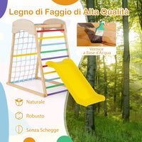 Set Arrampicata 4 in 1, Parco Giochi Interno in Legno con Sbarre Rete da Arrampicata e Scala da Arrampicata, per Bambini 1 Anno+ (colorato)