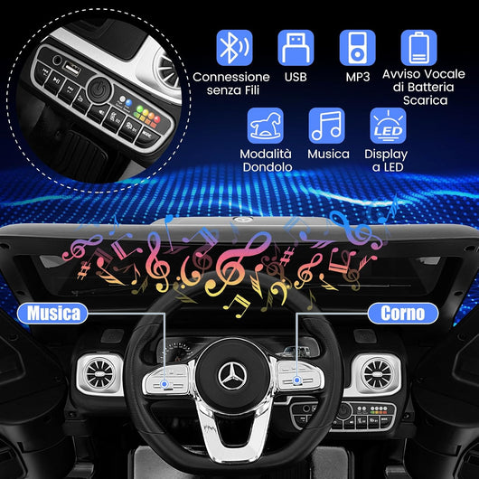 Mercedes-Benz G500 Auto Elettrica per Bambini, 12V Macchina Elettrica con Telecomando 3 Velocità Musica e Luci LED, Funziona Dondolante, Veicolo Elettrico per Bambini 3 Anni+ (Nero)