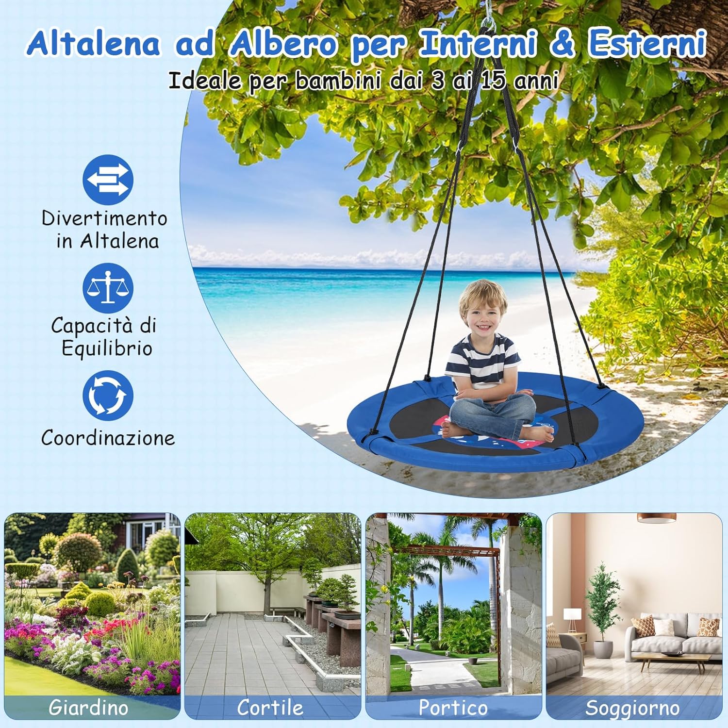 Altalena a Nido da 102 cm per Bambini, Altalena Rotonda con Corde Regolabili, Ideale per Cortile e Giardino, CapacitÃ  di Carico 100 kg (Razzo)