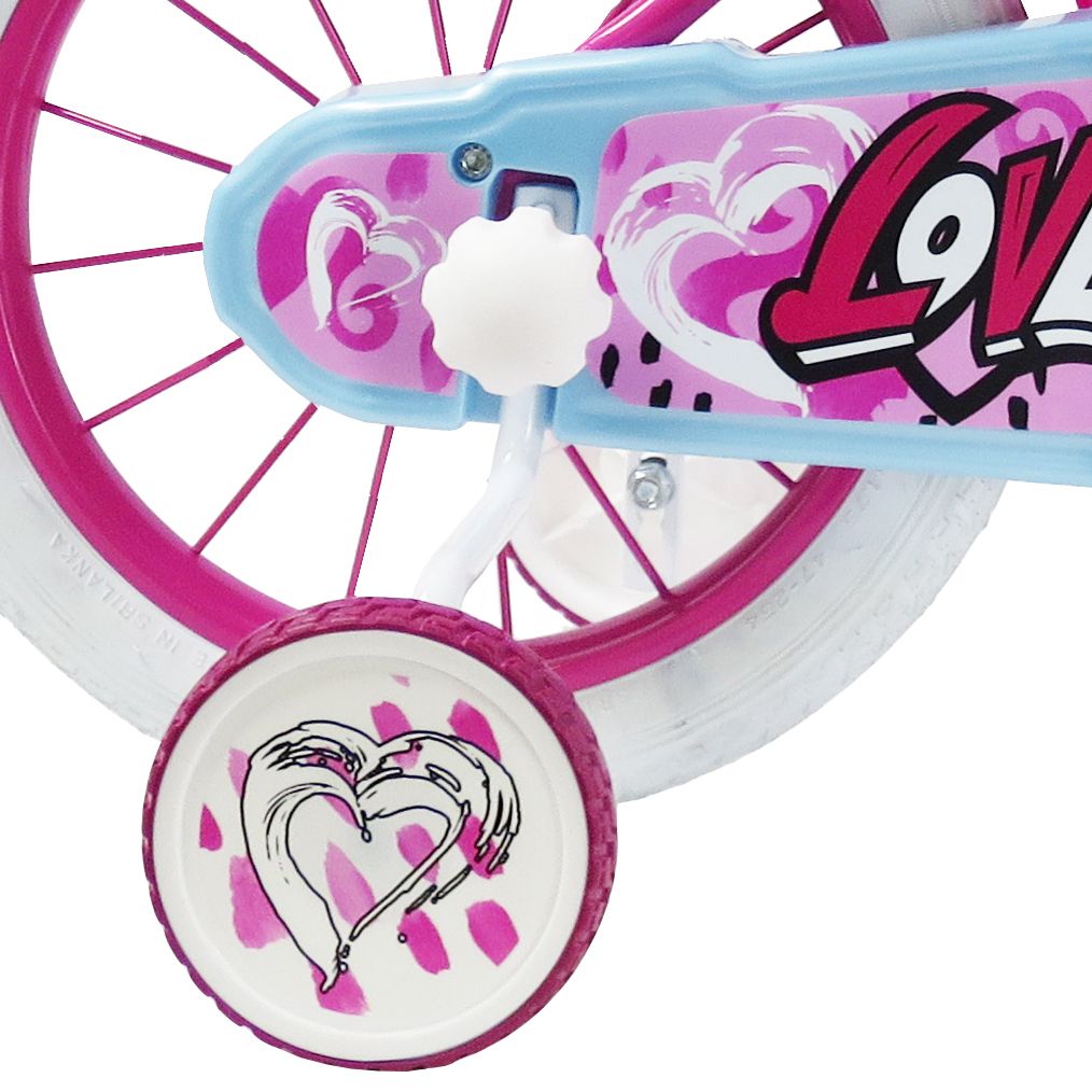 SCH HEART 14", bicicletta per bambini, adatta ad etÃ  tra i 4 e i 6 anni, per altezza tra 100 e 120 cm, con cestino, c