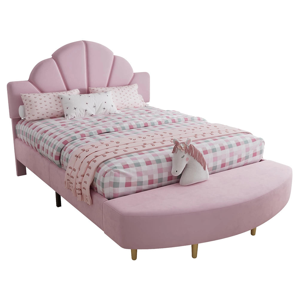 Letto imbottito-Xylo-140x200cm velluto panchina coordinata rosa