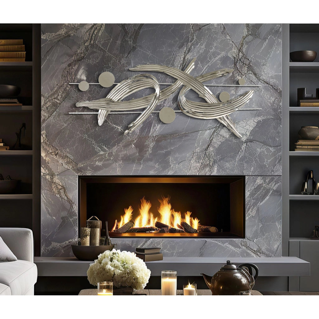 Decorazione in Metallo 3D Astratto 1, Argento, Metallo, 121x5x52 cm