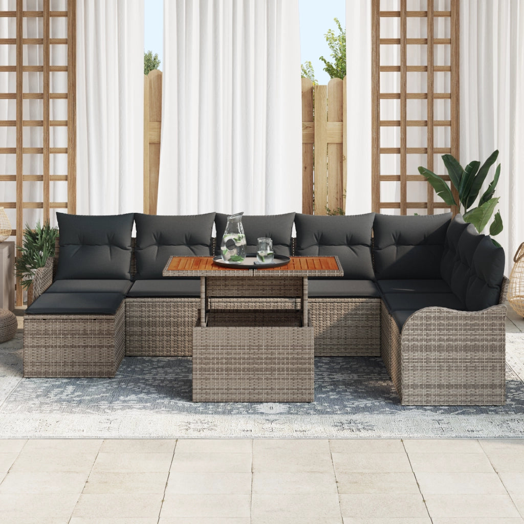 Set di divani da giardino  9 pezzi con cuscini Grigio Rattan in PE