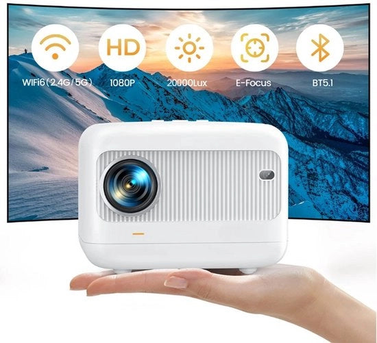 Proiettore Mini - 5G WiFi - Bluetooth - Compatibile con HDMI - Alimentazione - USB - 20000 Lumen - 300 ± 50% ANSI - 55W - Bianco