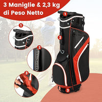 Sacca per Mazze da Golf, Borsa da Golf con Supporto, Divisori a 14 Vie, 6 Tasche, Borsa Frigo, Doppia Tracolla e Cappuccio Antipioggia, Ideale per Uomini e Donne