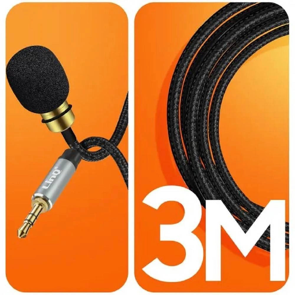 Trade Shop - Microfono Lavalier Jack 3,5 Mm Suono Omnidirezionale A 360° Cavo 3 Metri Av3553m -