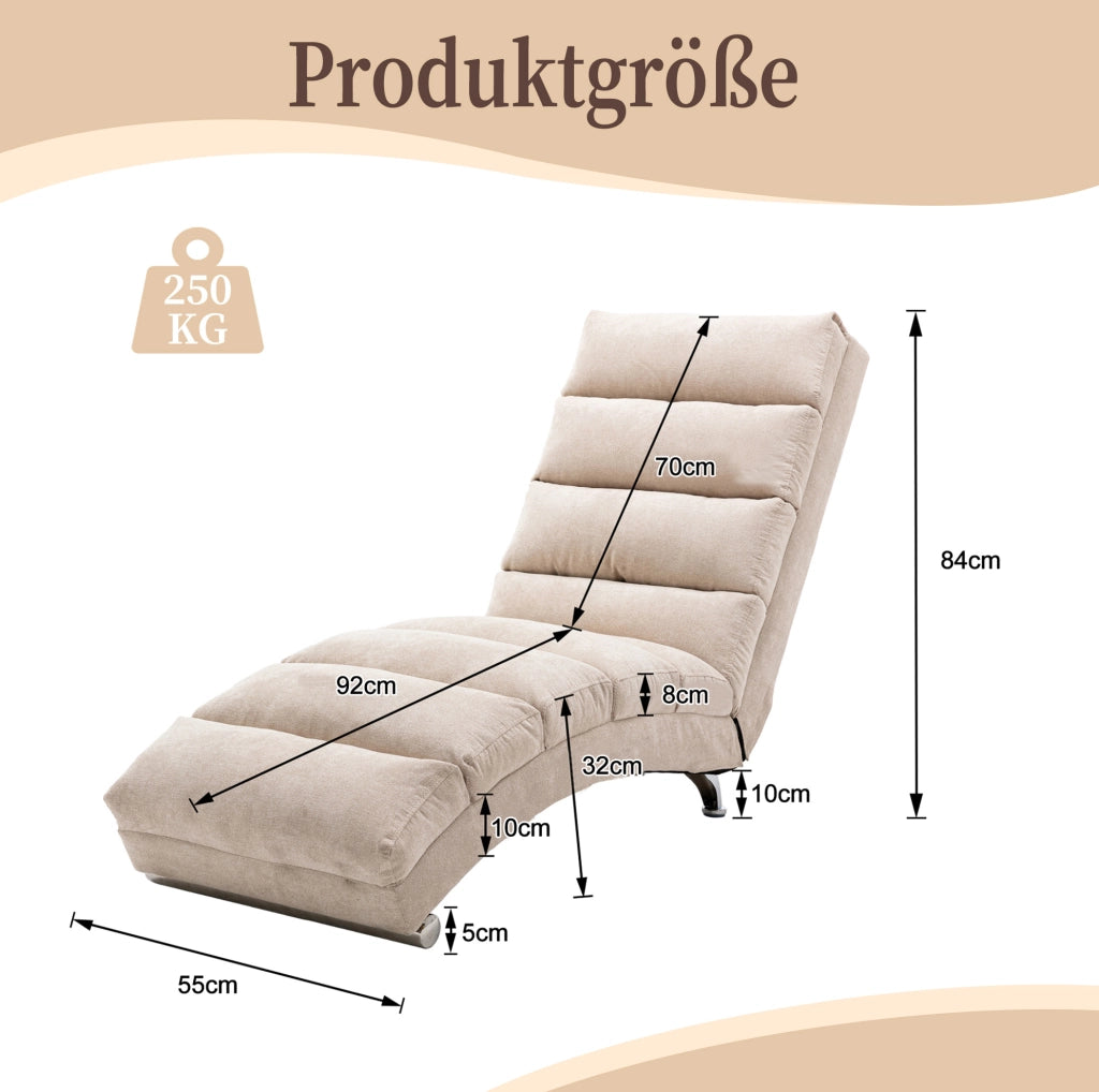 Chaise longue massaggiante 55x148 cm beige in lino, vibrazione