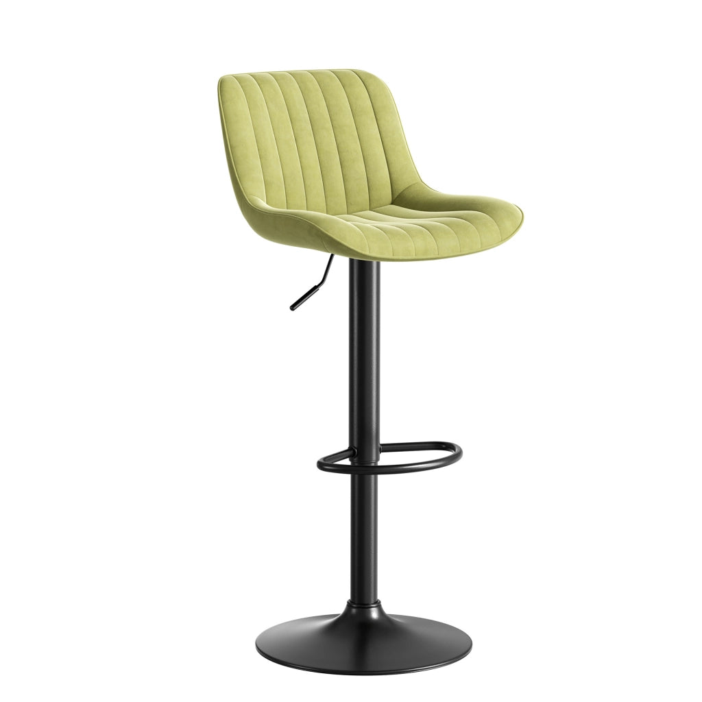 Set di 2 Sgabelli da Bar Girevoli e Regolabili in Altezza; Schienale Ergonomico; Velluto; Metallo e Legno; Verde