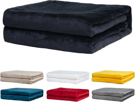 Fleece a quadri, super morbido flanella fleece coperta, calda e omogenea colore, per letto e divano (nero, 150x200cm)