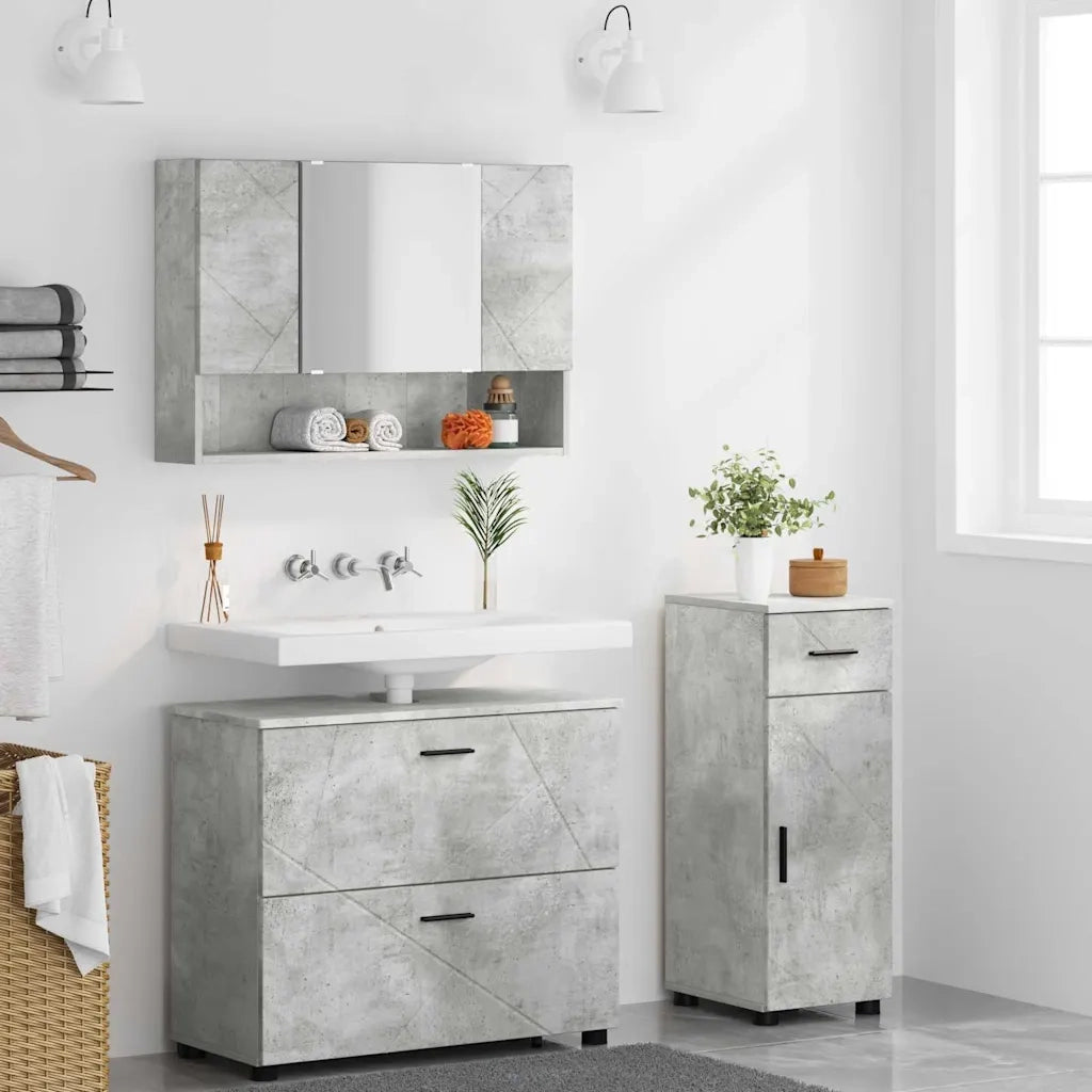 Set di mobili per il bagno con cassetto 3 pcs Grigio cemento