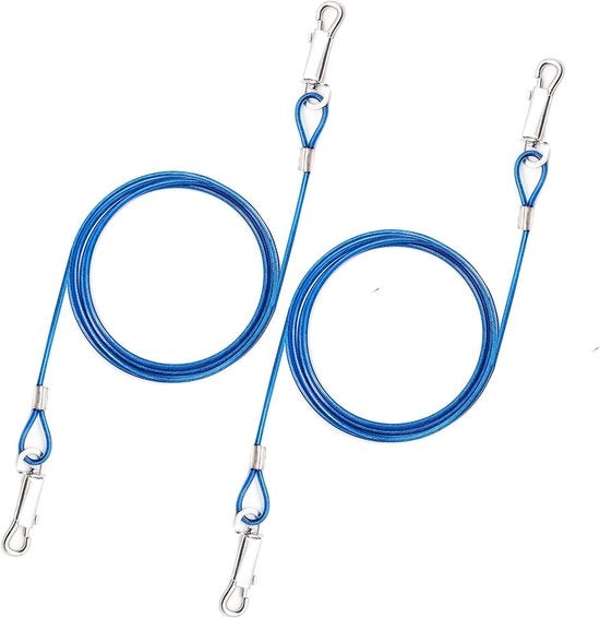Hond stropdas kabel per outdoor hond, 2 x 18 m, blu, con spirale metallica e grappino per tenda.