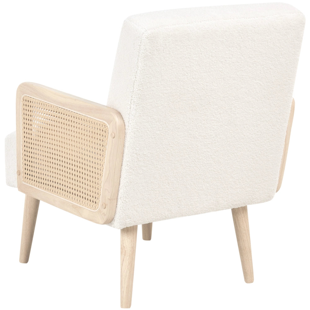 Poltrona bouclé bianco sporco design retrò struttura in legno soggiorno