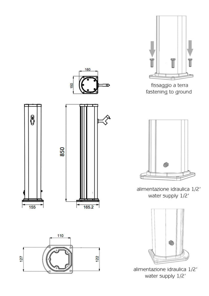 Fontana Lavapiedi da Giardino con Rubinetto Temporizzato Arkema Jolly Blu