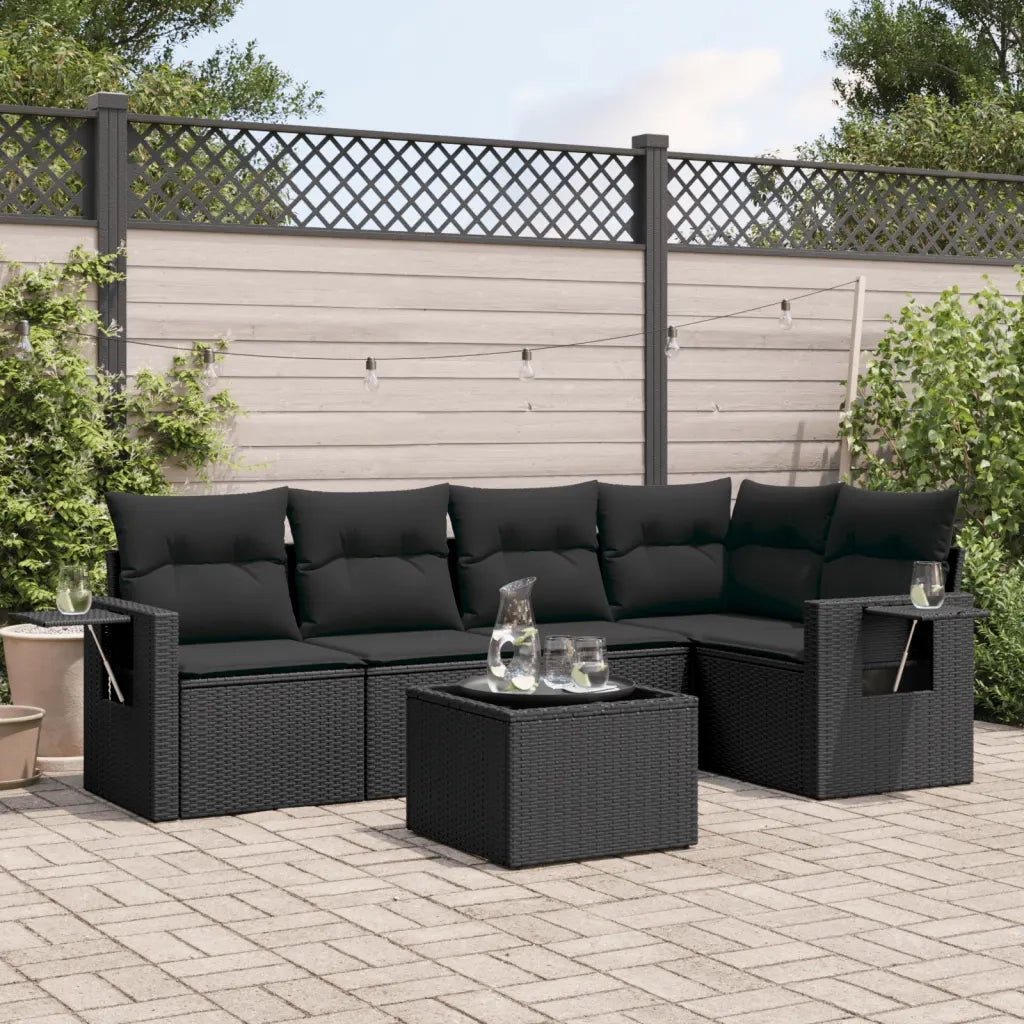 Set Divano da Giardino 6 pz con Cuscini Nero in Polyrattancod mxl 114560