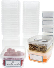 30 scatole di plastica con coperchio - piccole quadrate 280 ml - scatole di plastica robuste - trasparenti - tazze per alimenti fini - standard industriale