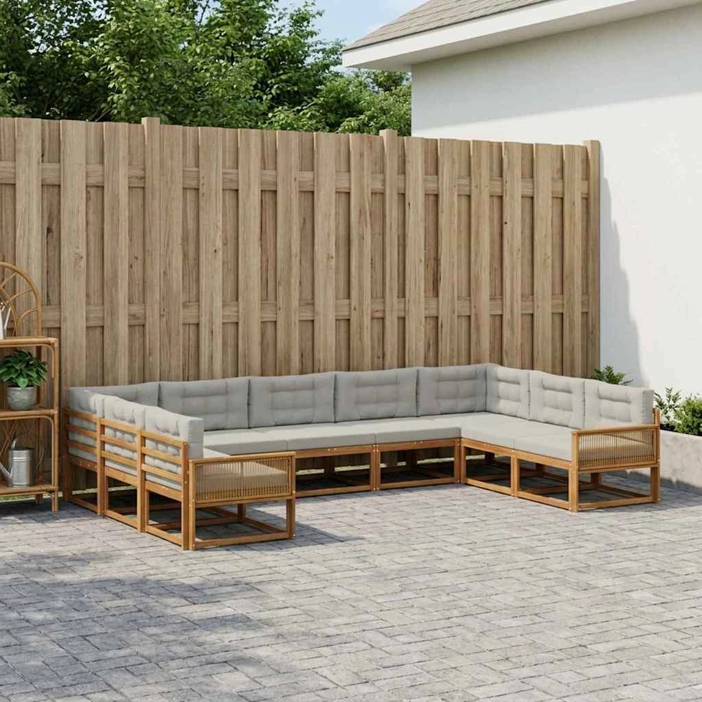 Set di divani da esterno 9 pz Naturale e Grigio Chiaro 3382889