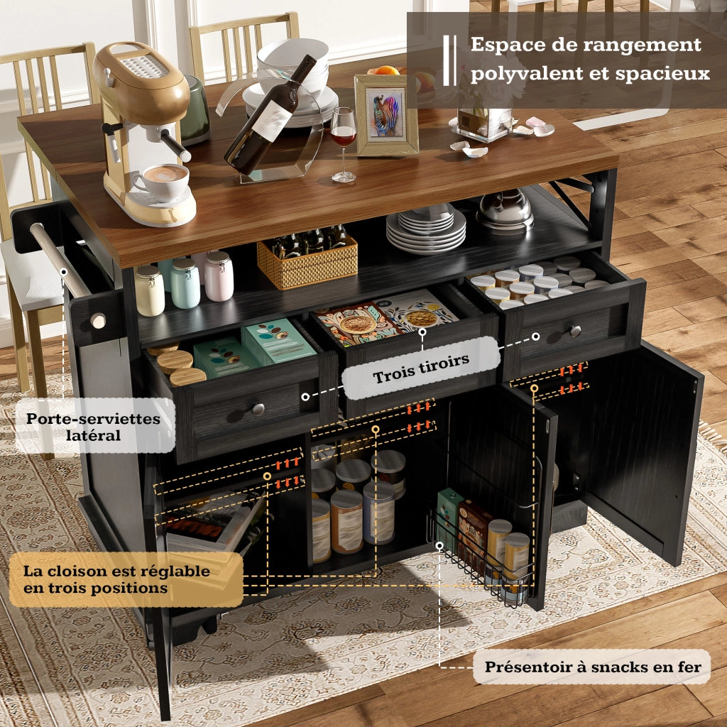 ISOLA CUCINA 118x43x98 cm Nero MDF e metallo