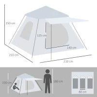 Tenda da campeggio da 2-3 persone con Veranda, 210x210x150cm, grigia e bianca