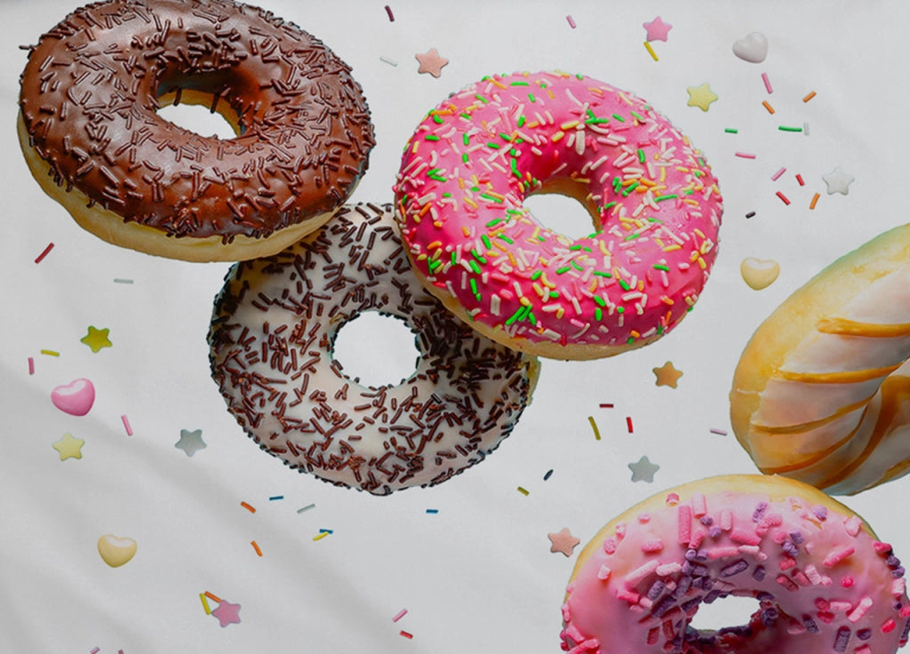 Parure Lenzuola Copriletto Stampa Digitale Cotone Made In Italy Dis. Donuts