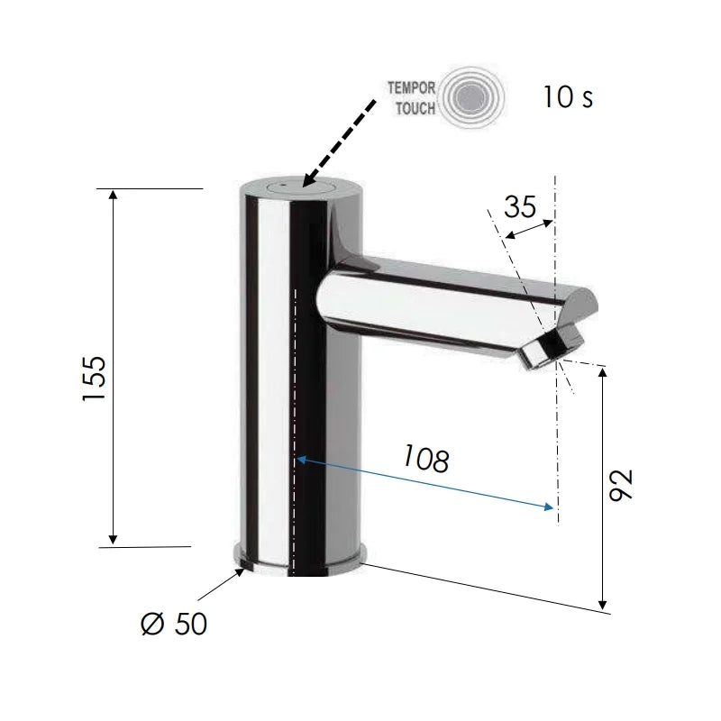 Rubinetto tondo a temporizzazione elettronica 10s - serie tempor