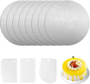Supporto per torta circolare Ø 25 cm/9.9 pollici - 8 supporti per torta riciclabili in argento - trasporto torta - piatto per torta in cartone - 3 set di raspati per torta