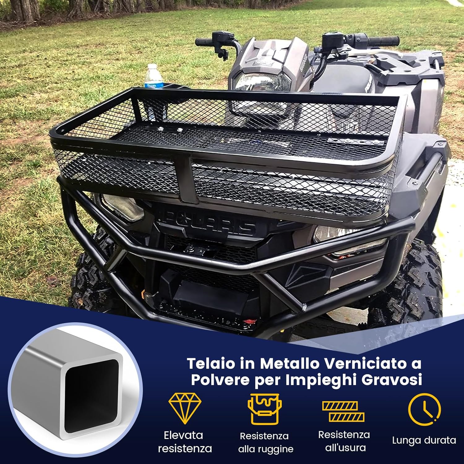 Cestino Portaoggetti Anteriore per ATV, Cestino Portapacchi Anteriore Resistente con Telaio in Metallo a Maglie, Cestino Portaoggetti per Accessori per ATV/UTV, 92 x 44 x 16,5 cm