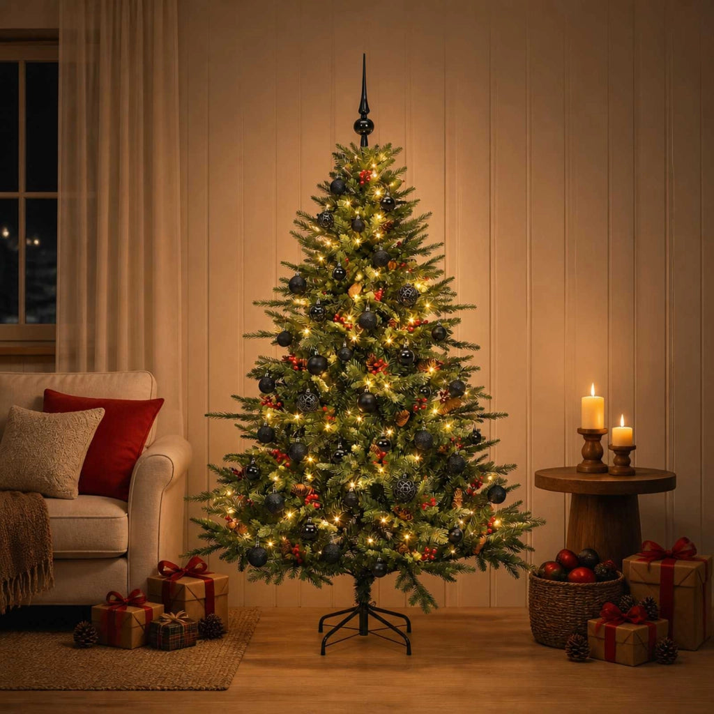 Albero di Natale artificiale con palline 120 cm 150 LED 3465581