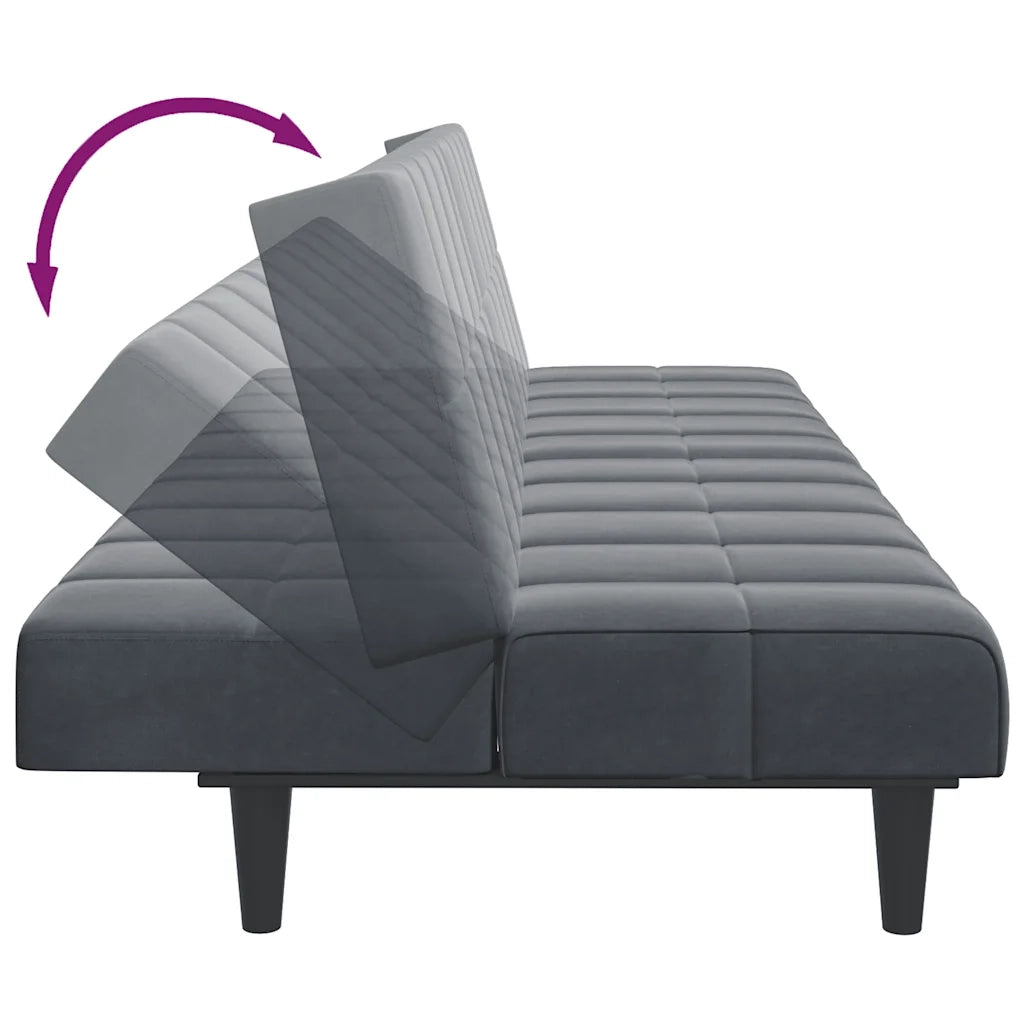 Divano Letto 2 Posti con Poggiapiedi-Sofa Letto 2 Posti-Daybed Grigio Scuro in Velluto 761405