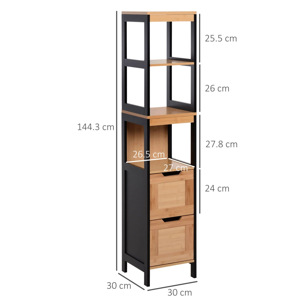 Colonna Bagno con Cassetti e Vani Aperti ¨C zephmum ¨C Legno MDF e Bamb¨´ 30x30x144.3 cm