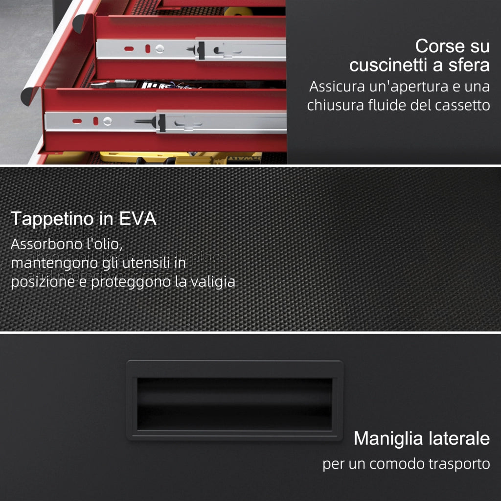 Carrello Porta Attrezzi con Cassetti e Armadietto ¨C Zephmum ¨C Acciaio, Rosso