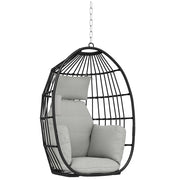 Poltrona Sospesa a Uovo 75x62x107 cm con Gancio Cuscino e Poggiatesta in Acciaio e Poliestere Grigio