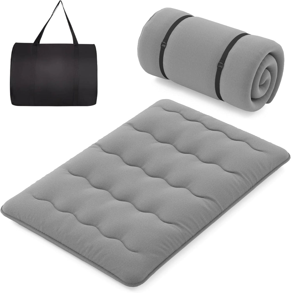 Materasso Futon Pieghevole, Materasso Portatile con Sacca da Trasporto per Camping, Materasso da Terra con Copertura Lavabile (Grigio,200 x 140 cm)