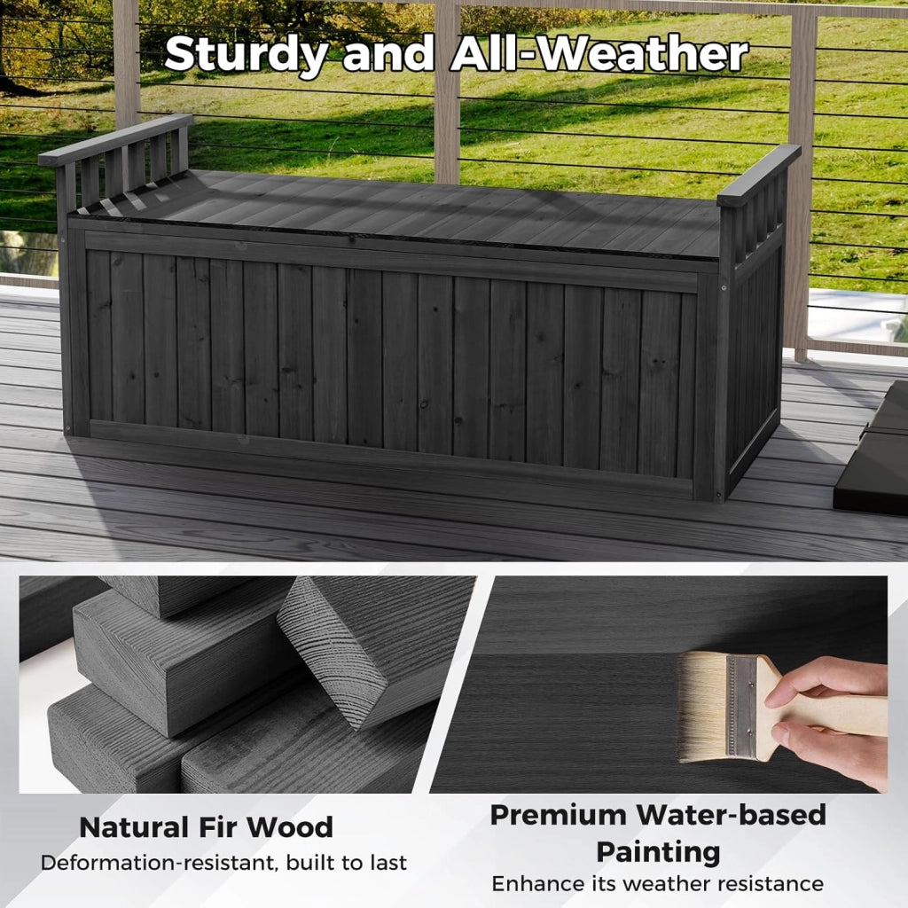 Panchina da giardino a 2 posti, in legno con spazio di archiviazione 207 l, resistente alle intemperie, con braccioli, 128 cm, per giardino, cortile e balcone (Nero)